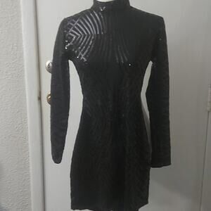 Black Sequin Bodycon Backless Mini Dress S Coquette Girl Y2K LBD Date Night